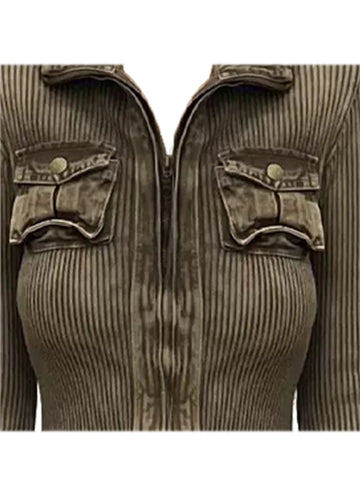 Getadme-Autumn Winter Woman Vintage Harajuku Full Zip Cardigan Cropped Sweater Old Money Korean Fashion Grunge Knitwears Streetwear Tide